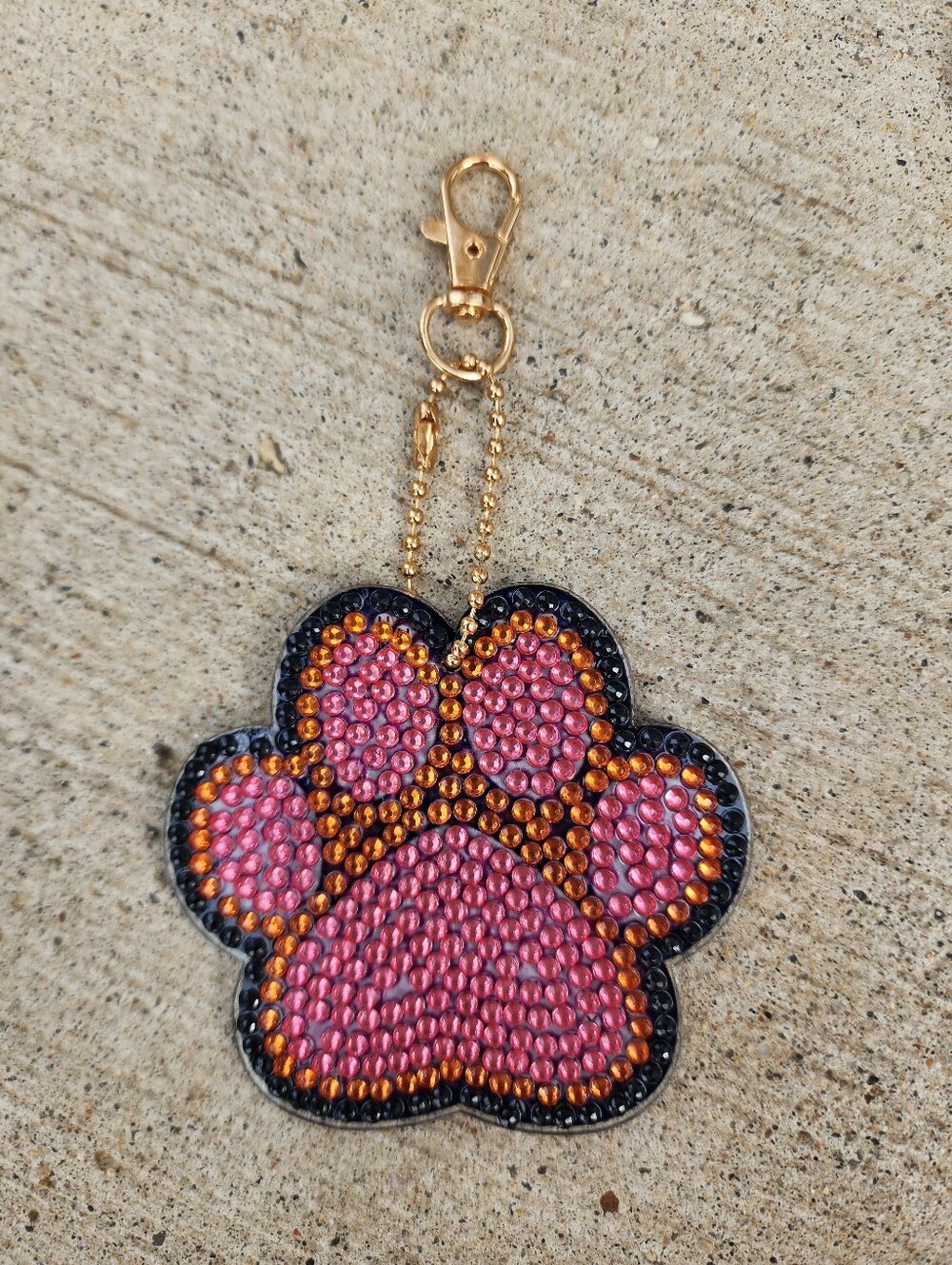 Crystal Paw Print Keychain Charm in Pink and Gold